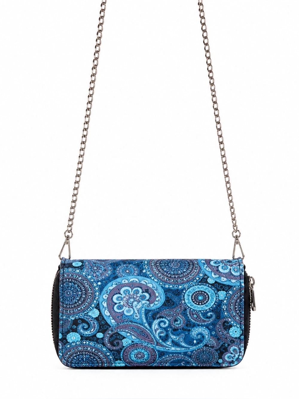 Blue Paisley Print Crossbody Bag Gold Chain